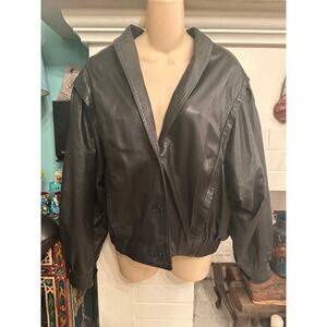 VINTAGE SLOUCHY BLACK LEATHER DOLMAN SLEEVE JACKET MADE IN ENGLAND TAYLOR SWIFT!